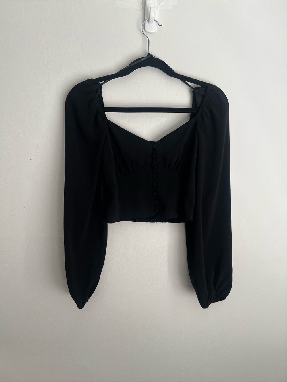 Black Puff Sleeve Crop Top